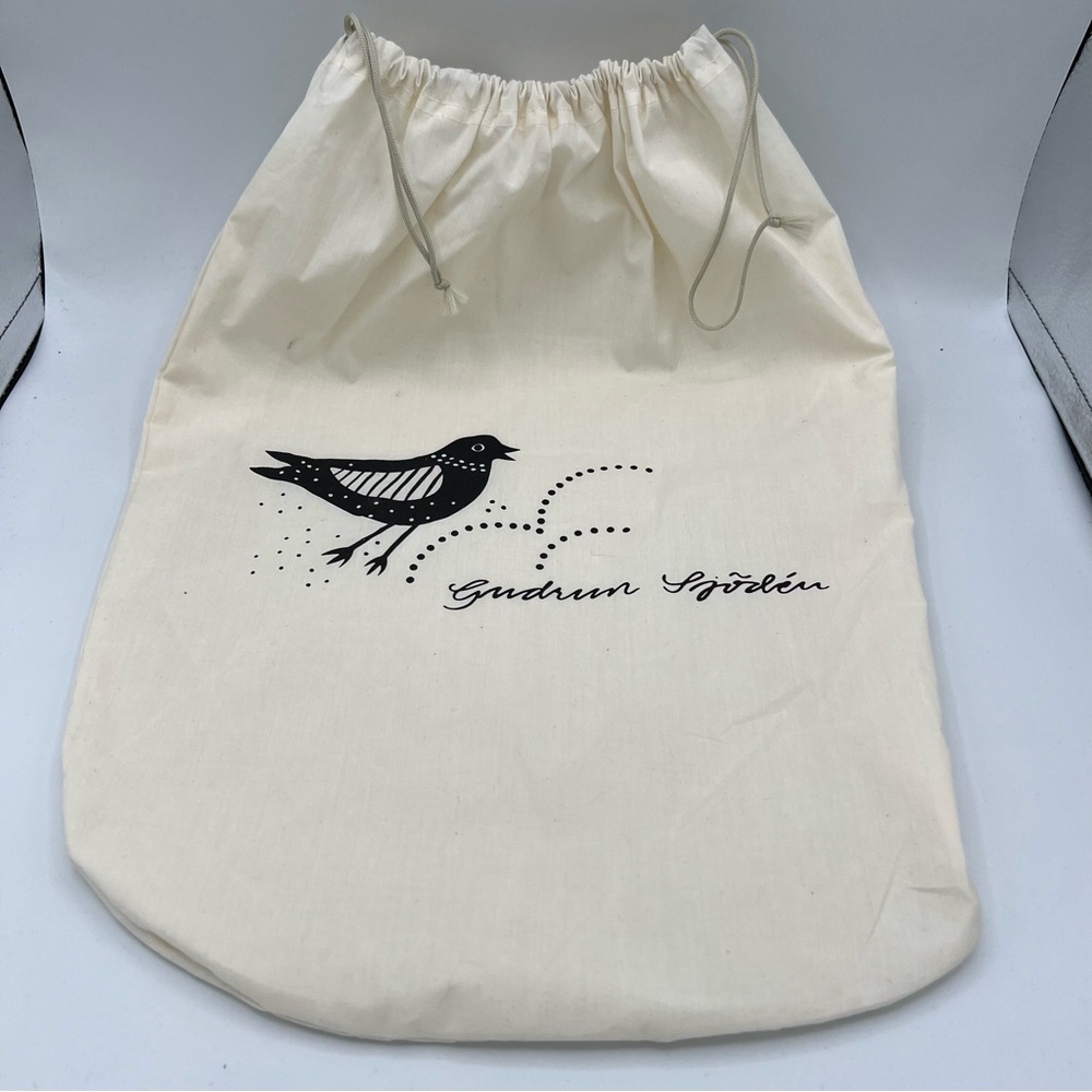 Gudrun Sjoden Logo Dust Bag‎ Shoe Ivory Black Bird Drawstring 13 x 17 GUC